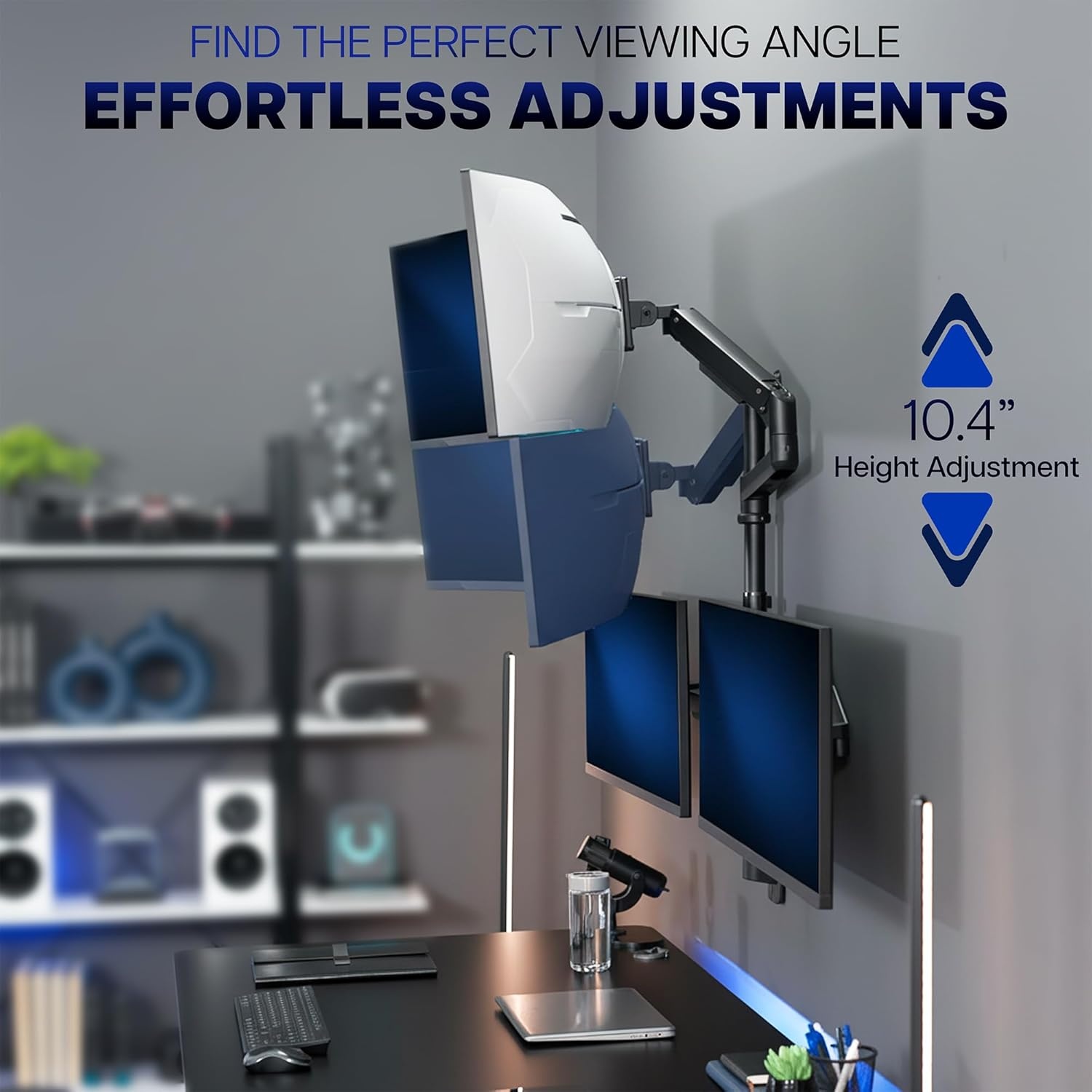 image:imageVIVO Pneumatic Arm Triple Ultrawide Monitor Extra Tall Desk Mount for Up to 49 inch Screens Heavy Duty Clamp Holds 3 Ultra Wides Up to 44 lbs Black STANDV300DTriple Mount