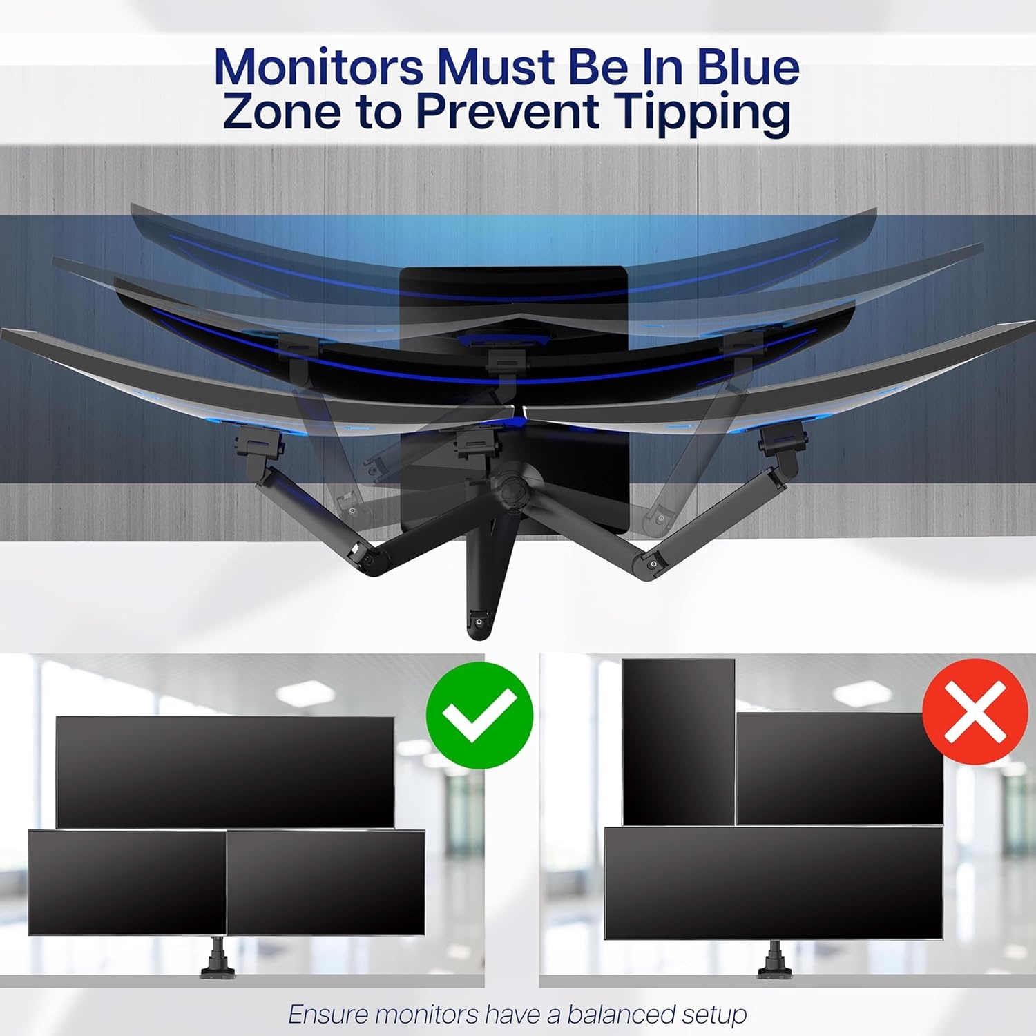 image:imageVIVO Pneumatic Arm Triple Ultrawide Monitor Extra Tall Desk Mount for Up to 49 inch Screens Heavy Duty Clamp Holds 3 Ultra Wides Up to 44 lbs Black STANDV300DTriple Mount