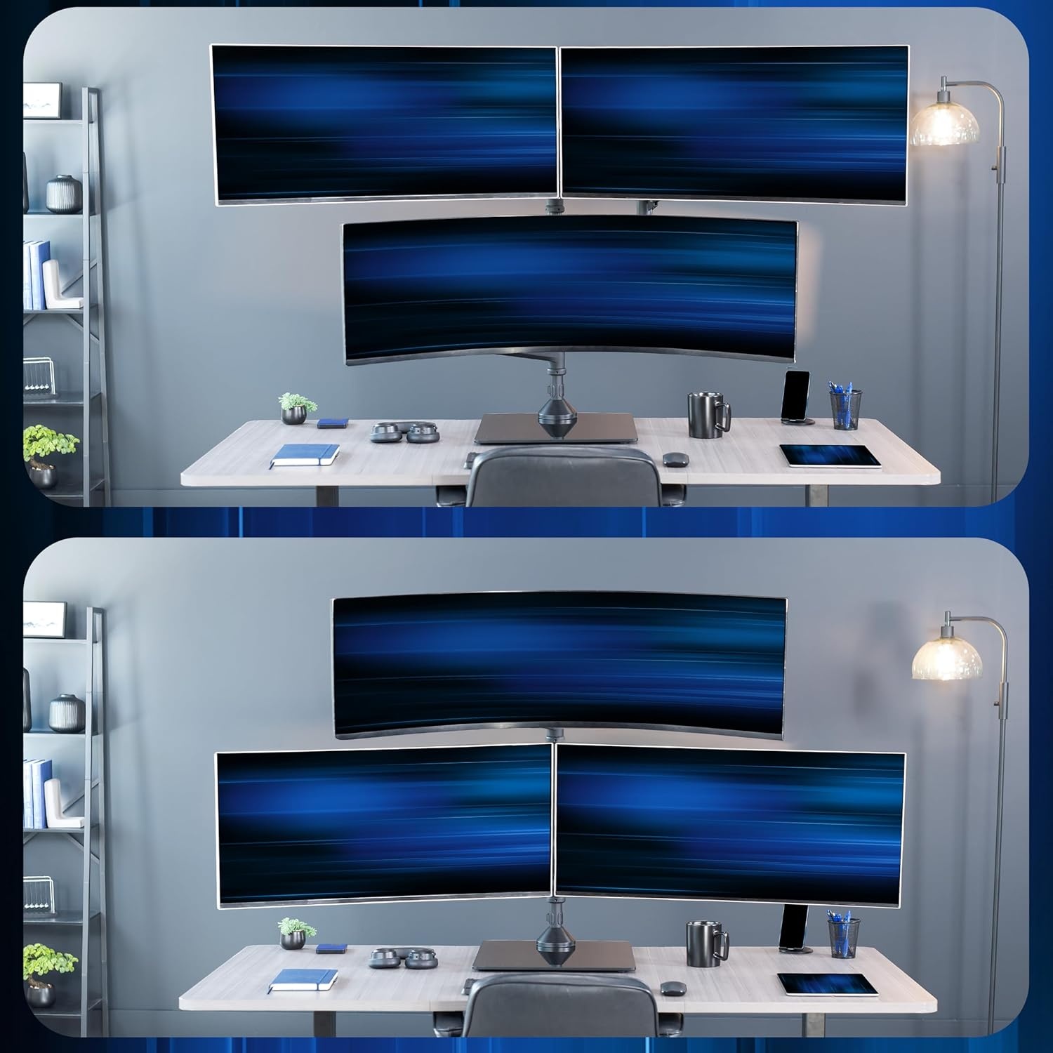 image:imageVIVO Pneumatic Arm Triple Ultrawide Monitor Extra Tall Desk Mount for Up to 49 inch Screens Heavy Duty Clamp Holds 3 Ultra Wides Up to 44 lbs Black STANDV300DTriple Mount