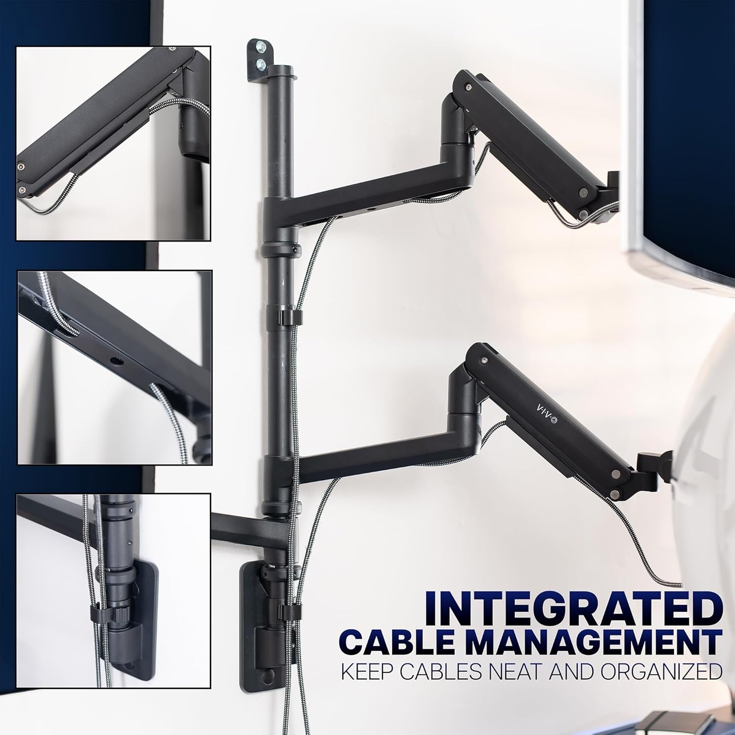 image:imageVIVO Pneumatic Arm Triple Ultrawide Monitor Extra Tall Desk Mount for Up to 49 inch Screens Heavy Duty Clamp Holds 3 Ultra Wides Up to 44 lbs Black STANDV300DTriple Mount