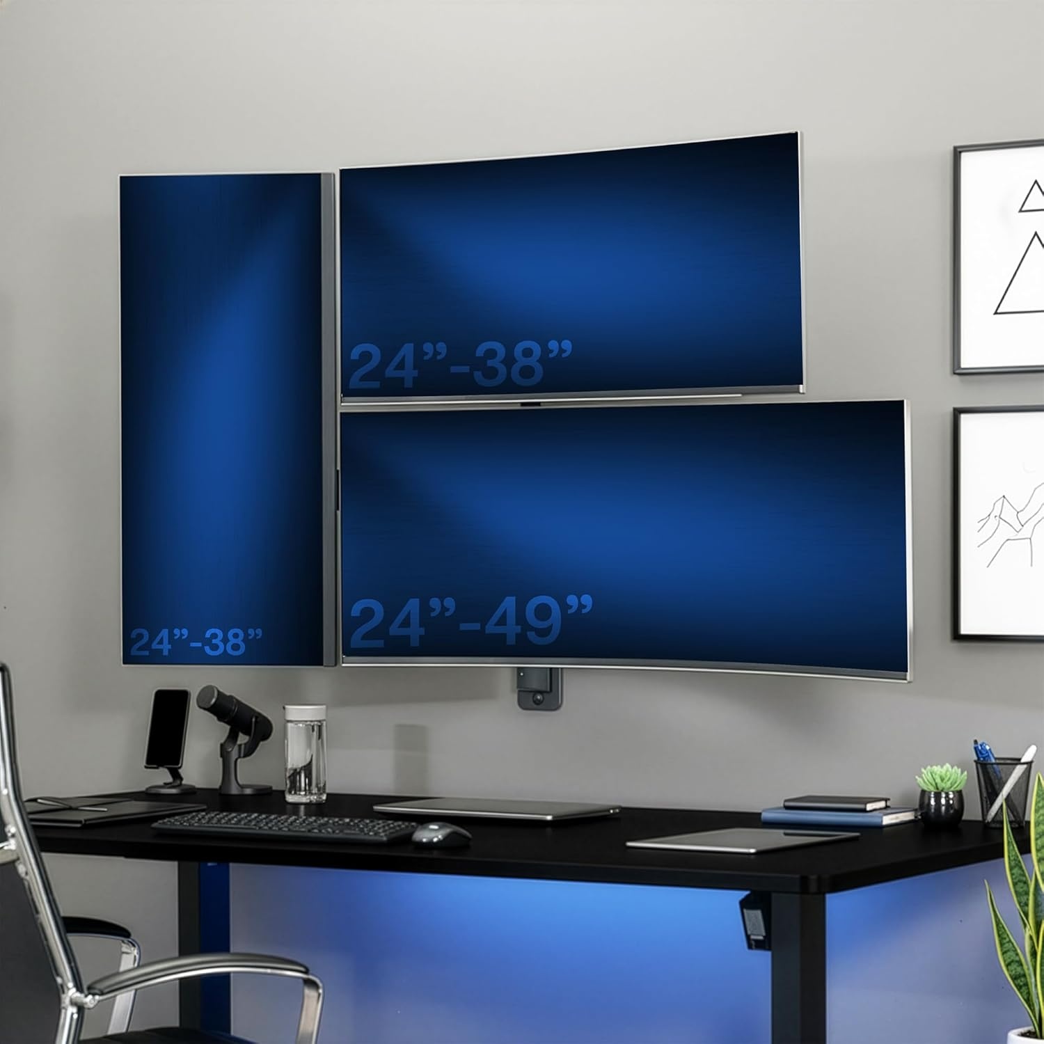 image:imageVIVO Pneumatic Arm Triple Ultrawide Monitor Extra Tall Desk Mount for Up to 49 inch Screens Heavy Duty Clamp Holds 3 Ultra Wides Up to 44 lbs Black STANDV300DTriple Mount