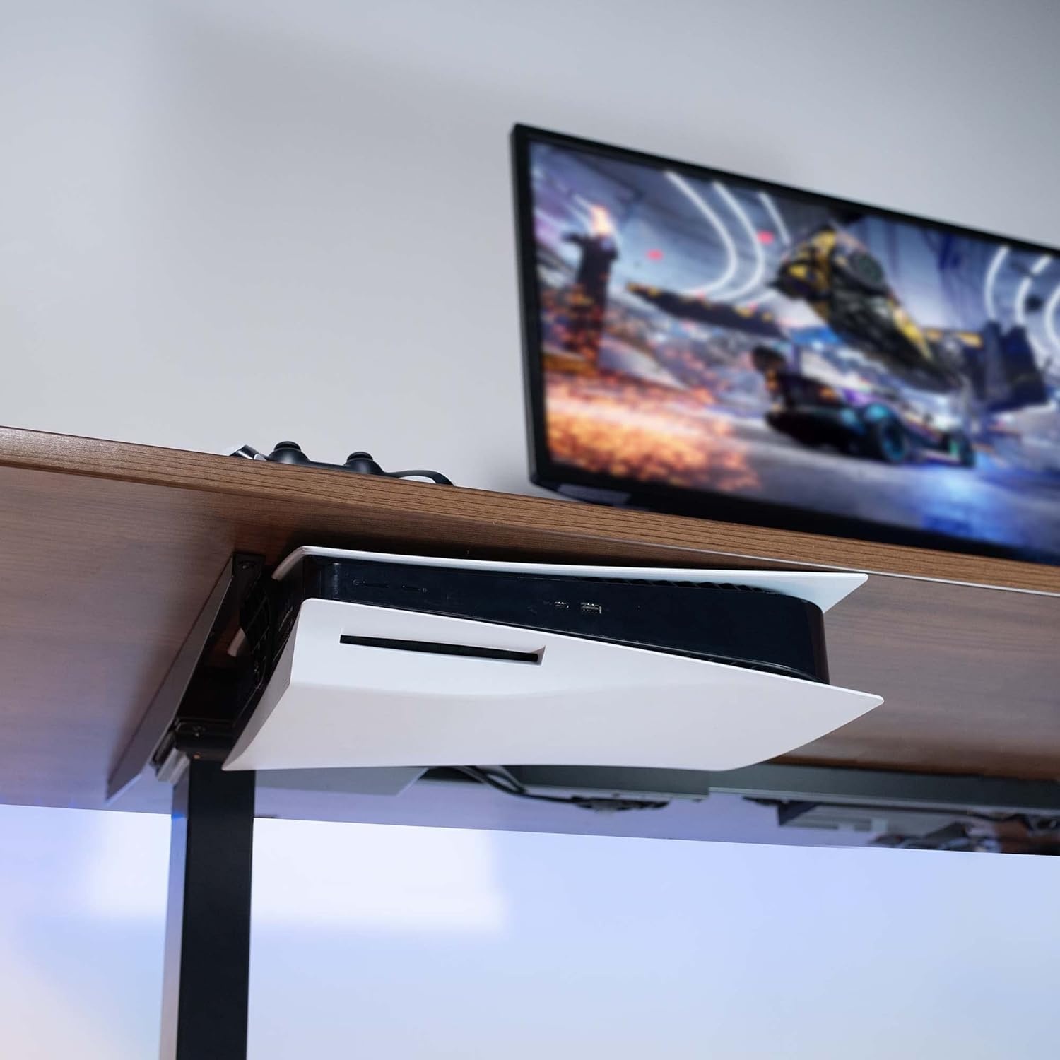image:imageVIVO 2in1 Wall and Under Desk Mount Bracket Designed for PS5 and PS5 Slim Gaming Console PlayStation 5 Standard and Digital Edition Vertical Wall Display 2 Controller Mounts Black MOUNTPS5CBlack