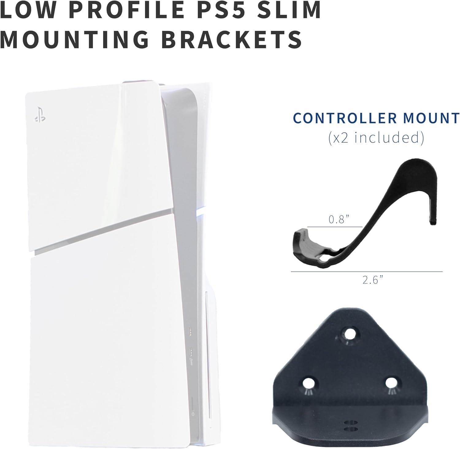 image:imageVIVO 2in1 Wall and Under Desk Mount Bracket Designed for PS5 and PS5 Slim Gaming Console PlayStation 5 Standard and Digital Edition Vertical Wall Display 2 Controller Mounts Black MOUNTPS5CBlack
