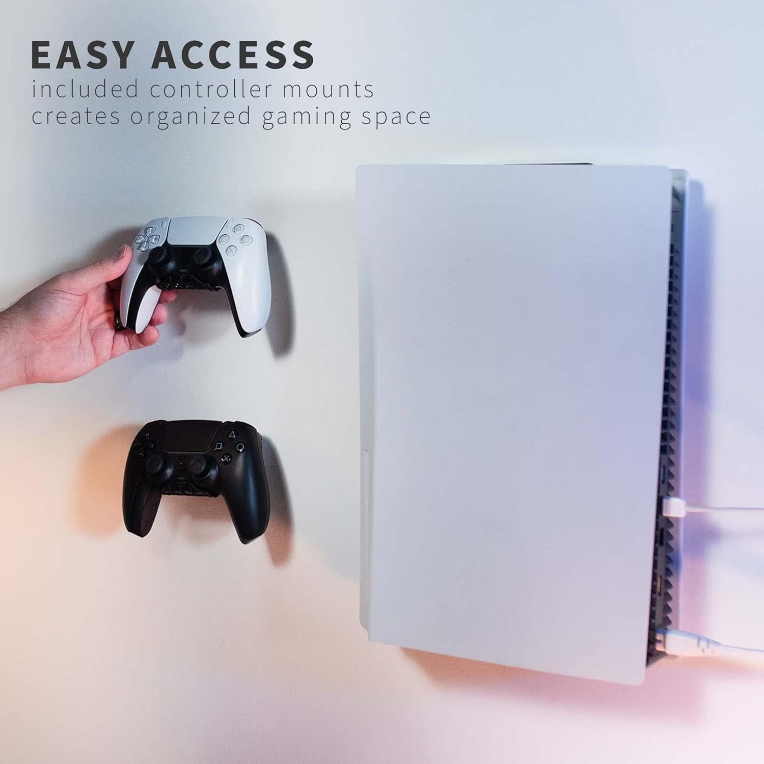 image:imageVIVO 2in1 Wall and Under Desk Mount Bracket Designed for PS5 and PS5 Slim Gaming Console PlayStation 5 Standard and Digital Edition Vertical Wall Display 2 Controller Mounts Black MOUNTPS5CBlack