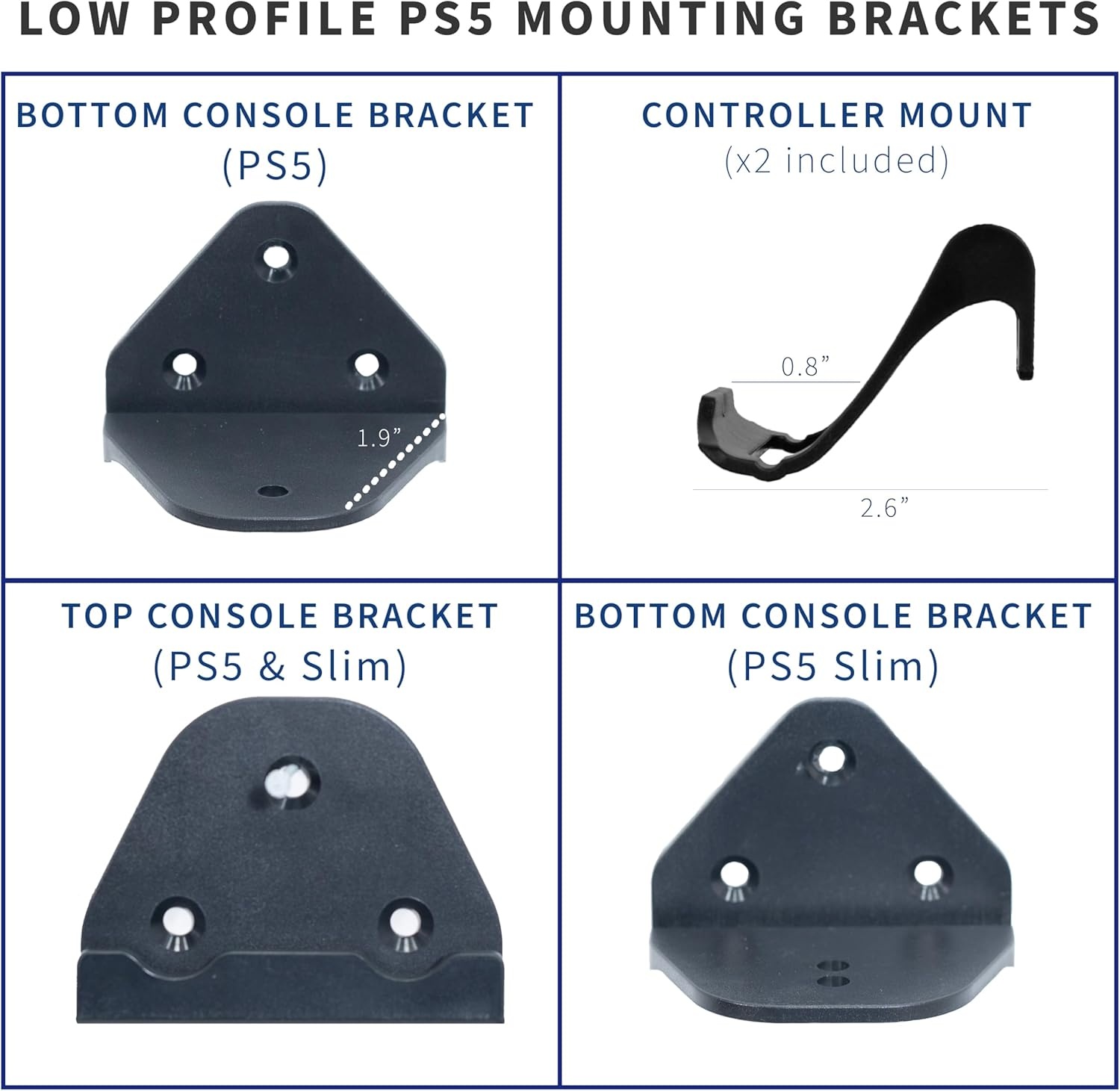 image:imageVIVO 2in1 Wall and Under Desk Mount Bracket Designed for PS5 and PS5 Slim Gaming Console PlayStation 5 Standard and Digital Edition Vertical Wall Display 2 Controller Mounts Black MOUNTPS5CBlack