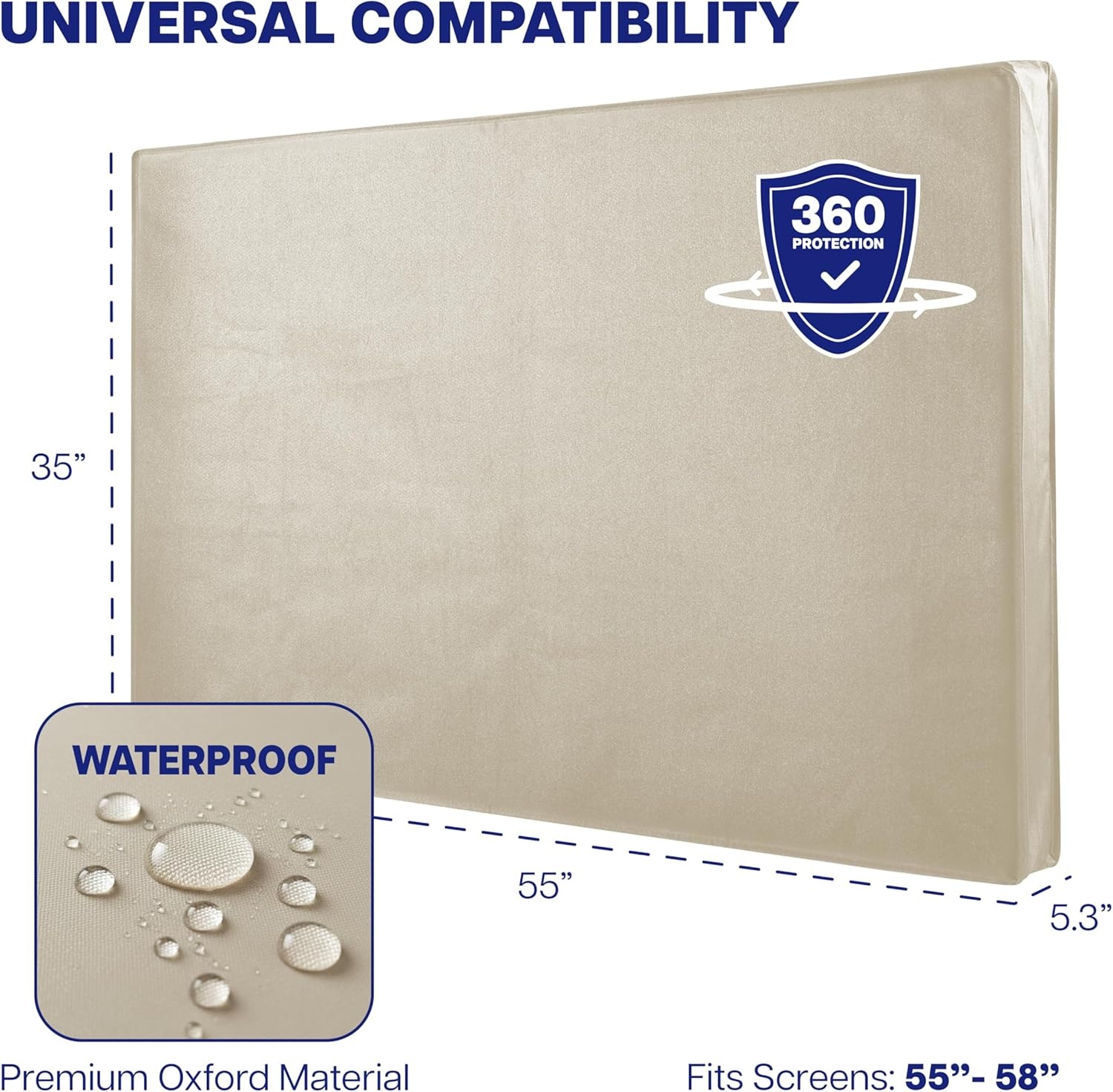 image:imageVIVO Flat Screen TV Cover Protector for 49 to 50 inch Screens Universal Outdoor Weatherproof Water Resistant COVERTV050BTan