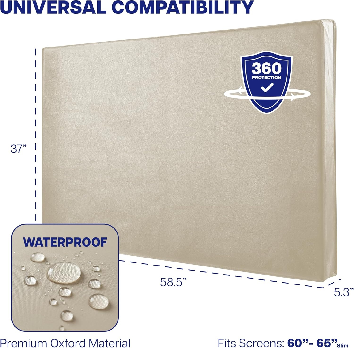 image:imageVIVO Flat Screen TV Cover Protector for 49 to 50 inch Screens Universal Outdoor Weatherproof Water Resistant COVERTV050BTan