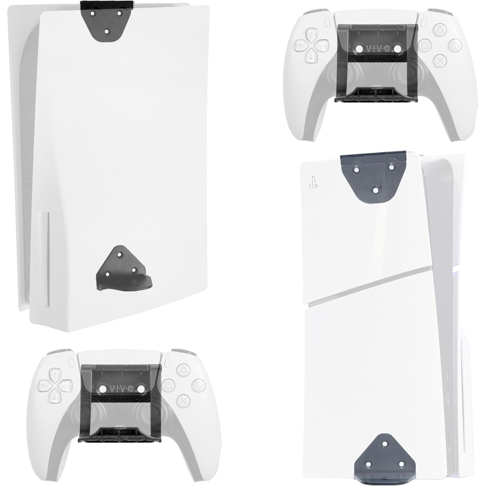 image:imageVIVO 2in1 Wall and Under Desk Mount Bracket Designed for PS5 and PS5 Slim Gaming Console PlayStation 5 Standard and Digital Edition Vertical Wall Display 2 Controller Mounts Black MOUNTPS5CBlack